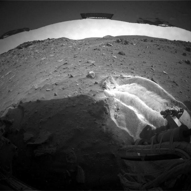 NASA Mars Exploration Rover Spirit used its rear hazard avoidance camera to take this view toward the south during the 1,899th Martian day, or sol,   of Spirit mission on Mars May 6, 2009.