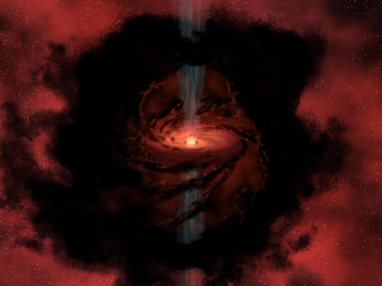 Are brown dwarfs born like stars, as in this rendering, or do they form like planets orbiting another star? A study by researchers using data from NASA Spitzer Space Telescope has led to the preliminary conclusion that they are formed much like a star.