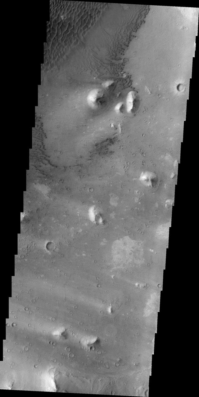 This image, taken by NASA 2001 Mars Odyssey spacecraft, shows part of the floor of Ganges Chasma. Sand dunes and windstreaks indicate long term wind action in the area.