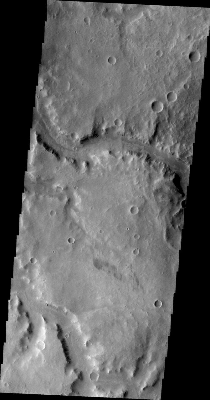 This image, taken by NASA 2001 Mars Odyssey spacecraft, shows a small section of Naktong Vallis.