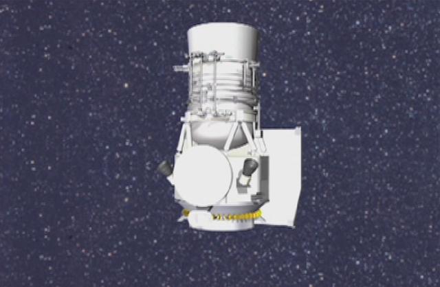 This artist concept shows NASA Wide-field Infrared Survey Explorer rotating in space, revealing all sides of the spacecraft.