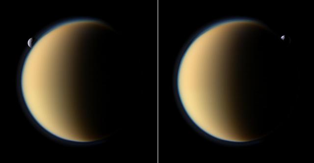 NASA image: Tethys Slips Behind Titan