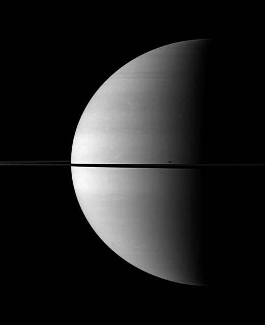 NASA image: Mimas Stretched Shadow