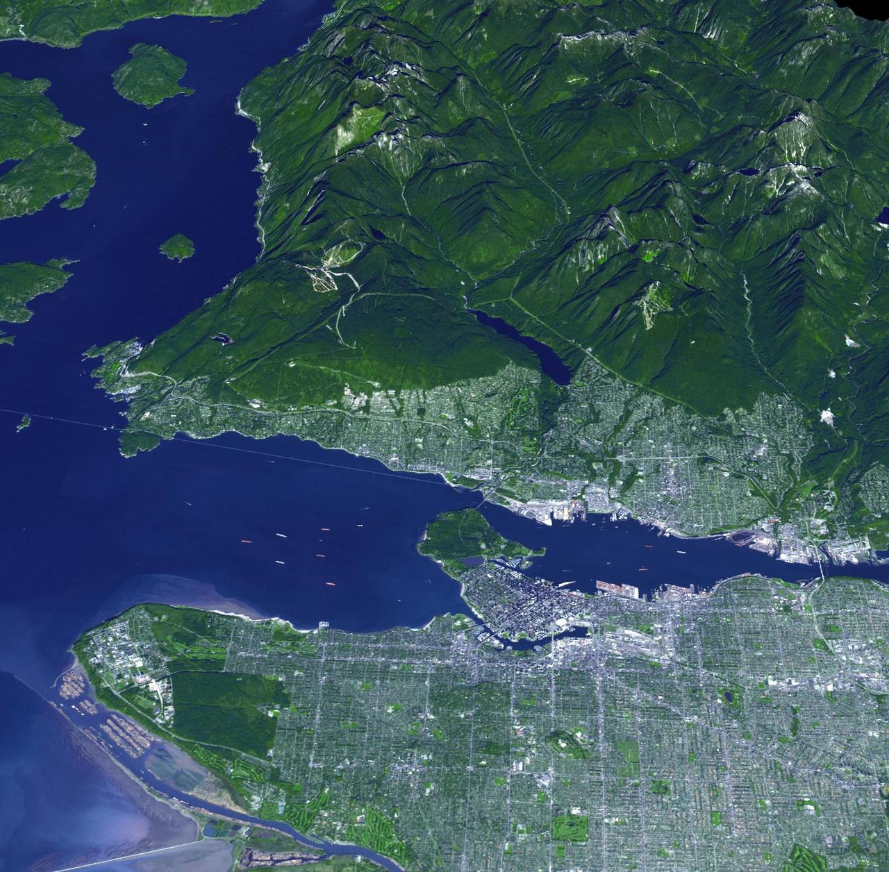 On Feb. 12, 2010, the 21st Winter Olympic Games opened in the city of Vancouver, British Columbia, Canada. NASA Terra spacecraft acquired this image of the city of Vancouver, British Columbia, Canada, on Sept. 29, 2008.