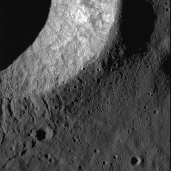 NASA Lunar Reconnaissance Orbiter captured this image of the ejecta blanket and rim of Timocharis crater in southeastern Mare Imbrium.