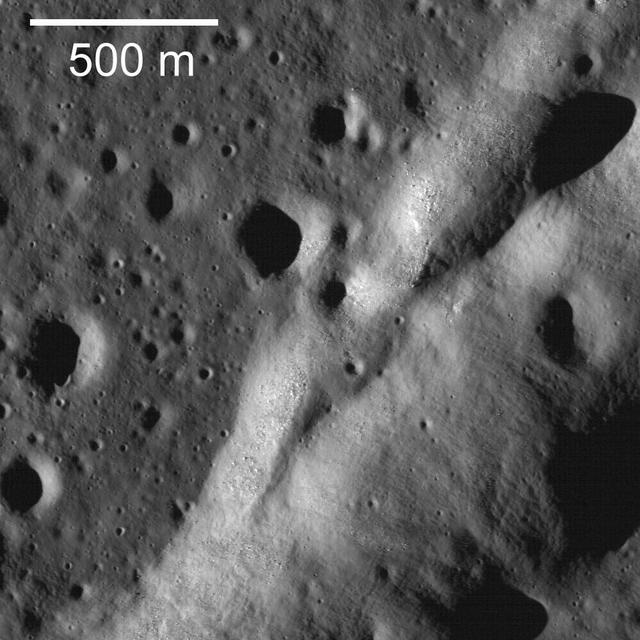 NASA Lunar Reconnaissance Orbiter captures a northeast-trending wrinkle ridge cuts across the plains of Mare Imbrium.