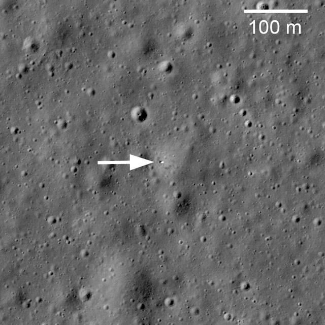 This image taken by NASA Lunar Reconnaissance Orbiter shows Soviet robotic lander Luna 17 still sitting on Mare Imbrium where it delivered the Lunokhod 1 Rover in November 1970.