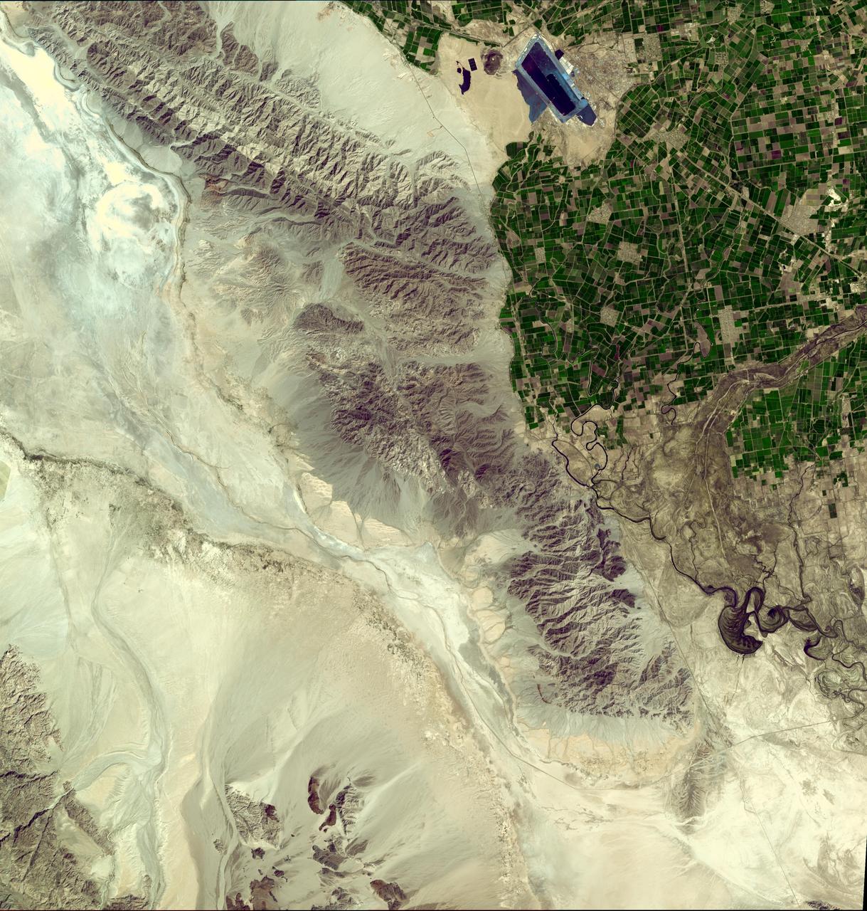 This image from NASA Terra spacecraft shows where a magnitude 7.2 earthquake struck in Mexico Baja, California at shallow depth along the principal plate boundary between the North American and Pacific plates on April 4, 2010.