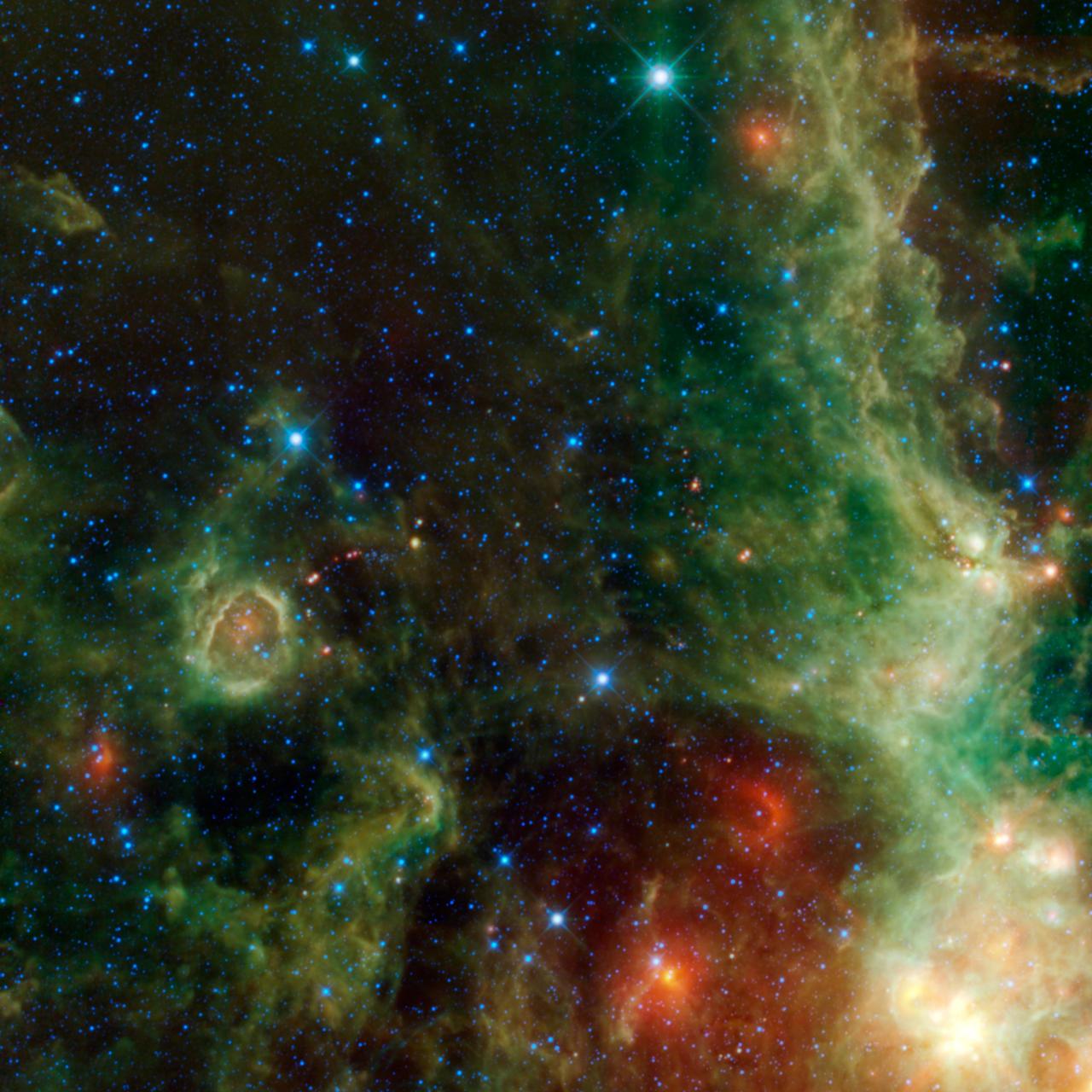 This image from NASA Wide-field Infrared Survey Explorer, or WISE, is a view within the constellation Cassiopeia of another portion of the vast star forming complex that makes up part of the Perseus spiral arm of the Milky Way Galaxy.