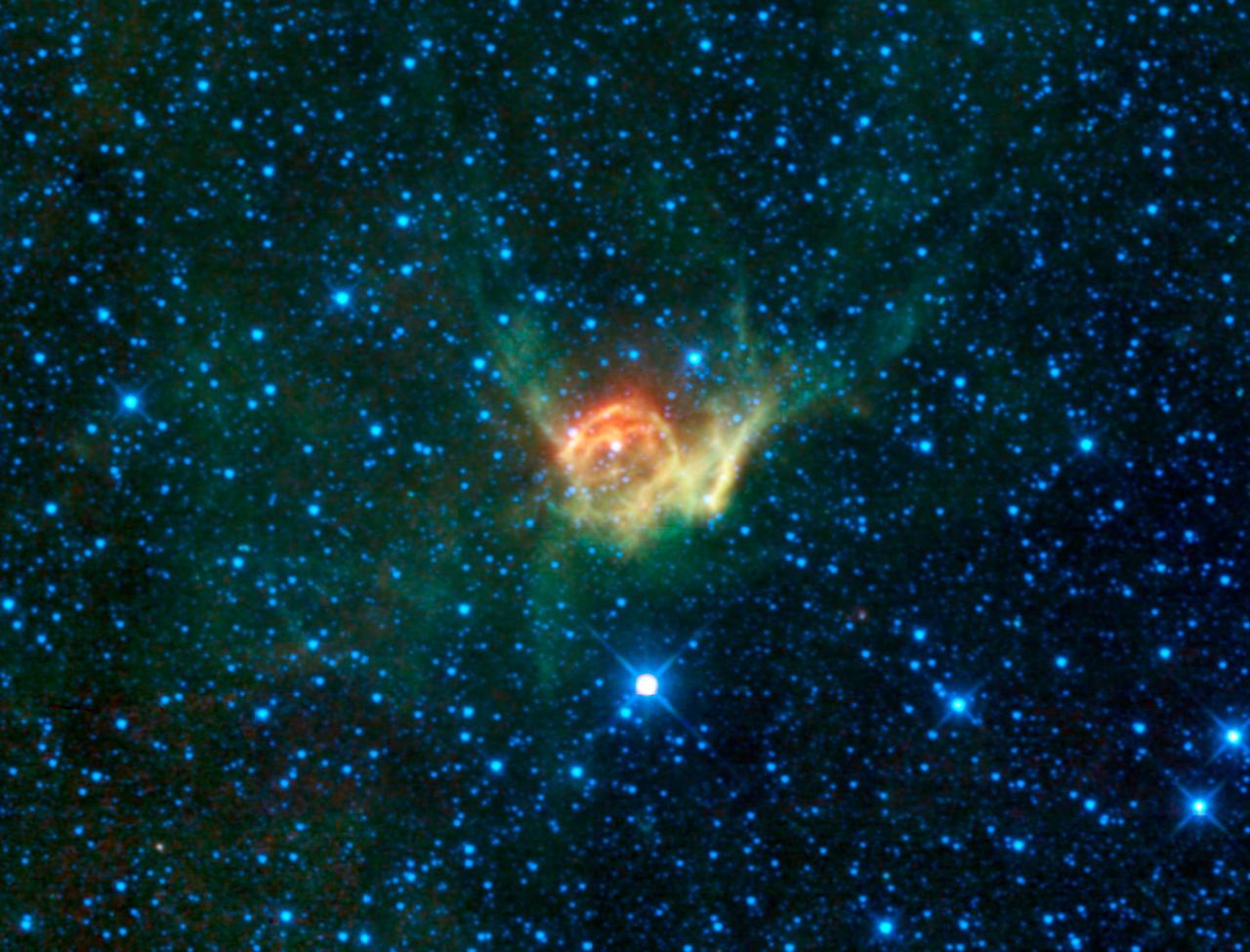 This heroic image from from NASA Wide-field Infrared Survey Explorer is of a special cloud of dust and gas in the constellation Canis Major catalogued as NGC 2359, or more commonly known as Thor Helmet.