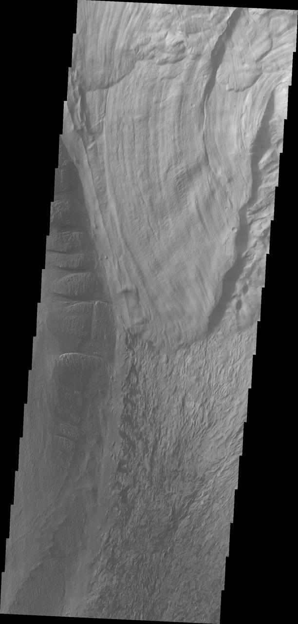 This image from NASA 2001 Mars Odyssey shows a landslide deposit in Ophir Chasma.