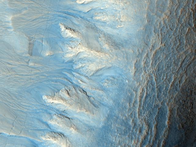 NASA image: Northern Hemisphere Gullies on West-Facing Crater Slope, Mars