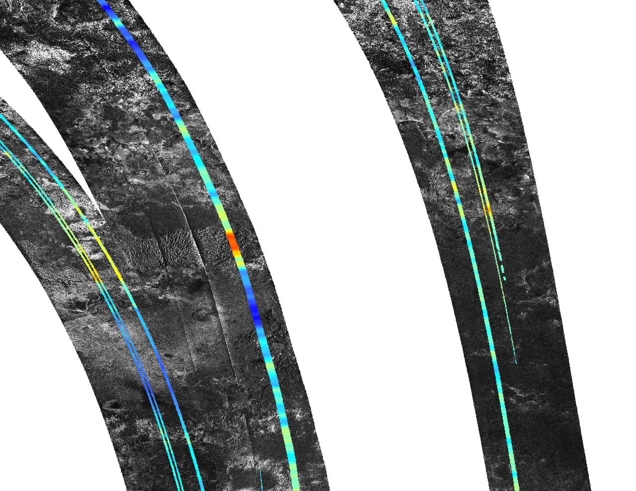 This mosaic, made from radar images obtained by NASA Cassini spacecraft, shows mountainous terrain on Saturn moon Titan in the moon northern hemisphere, north of the Aaru region.