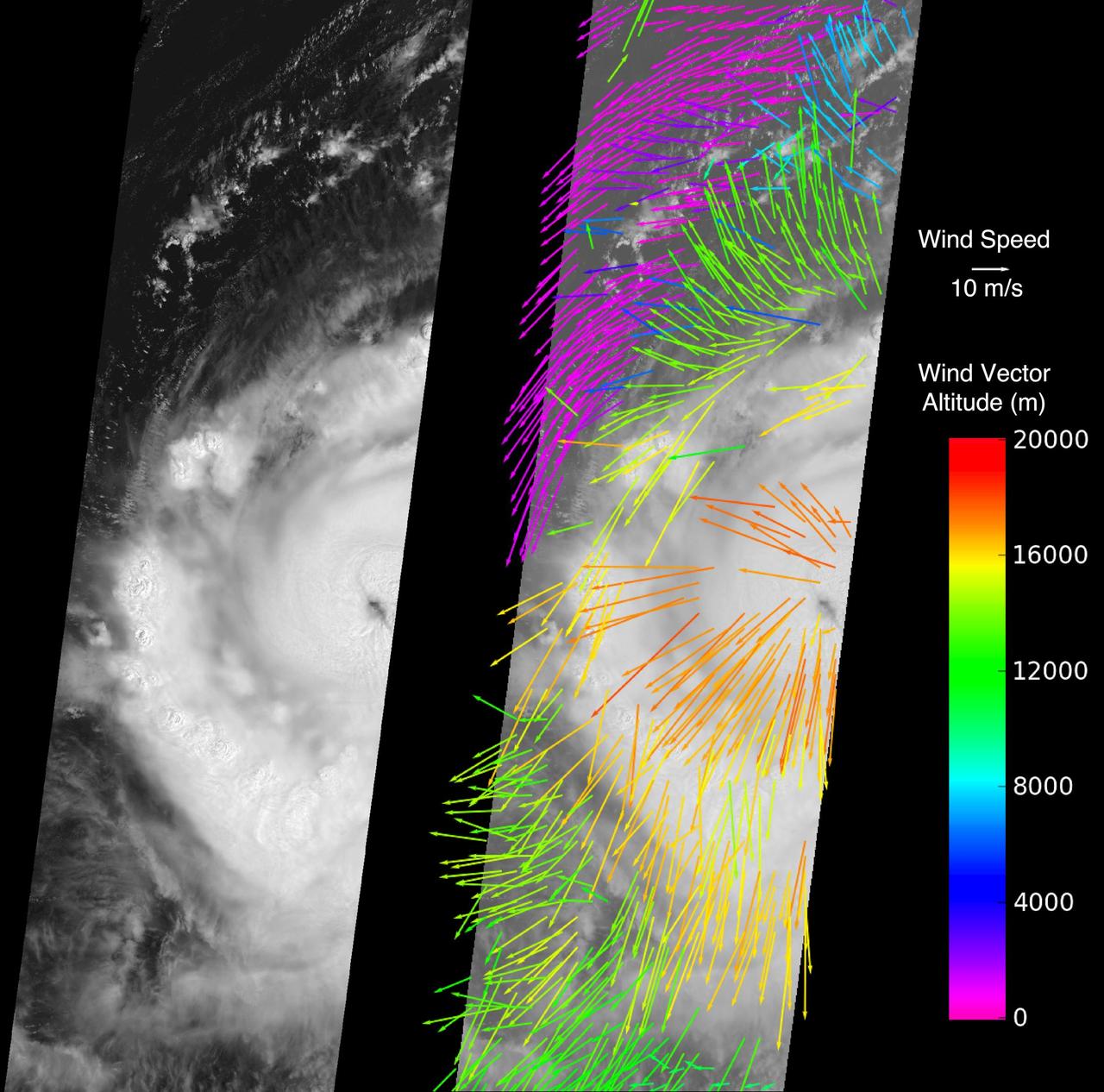 NASA Multi-angle Imaging SpectroRadiometer instrument captured this image of Hurricane Earl Aug. 30, 2010. At this time, Hurricane Earl was a Category 3 storm. The hurricane eye is just visible on the right edge of the MISR image swath.