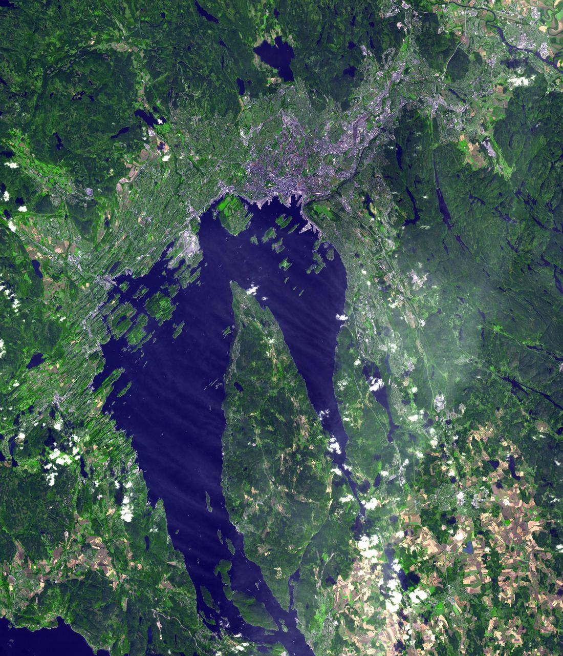 Oslo, the capital and largest city in Norway, as seen by the Advanced Spaceborne Thermal Emission and Reflection Radiometer instrument aboard NASA Terra spacecraft.