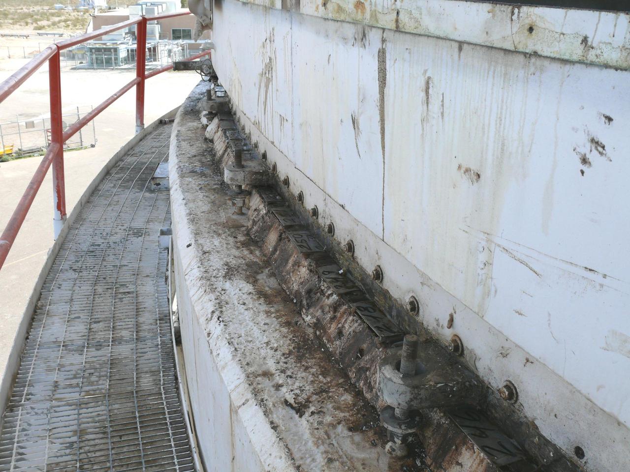 This image, taken on March 22, 2010, shows the condition of grout that was replaced in the giant Mars antenna at NASA Deep Space Network Goldstone, Calif. complex. 