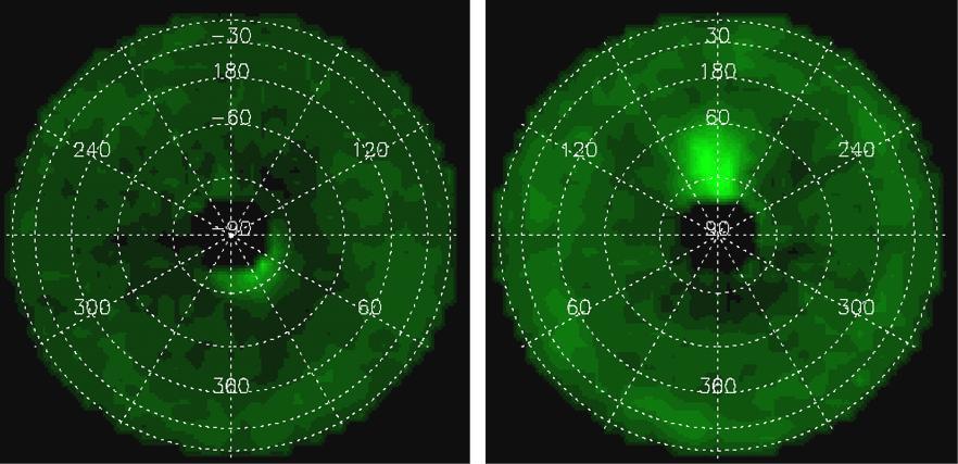 This graphic shows the distribution of the organic molecule acetylene at the north and south poles of Jupiter, based on data obtained by NASA Cassini spacecraft in early January 2001. Movie is available at the Photojournal.