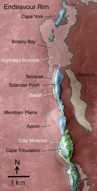NASA image: Geologic Map, West Rim of Endeavour Crater, Mars