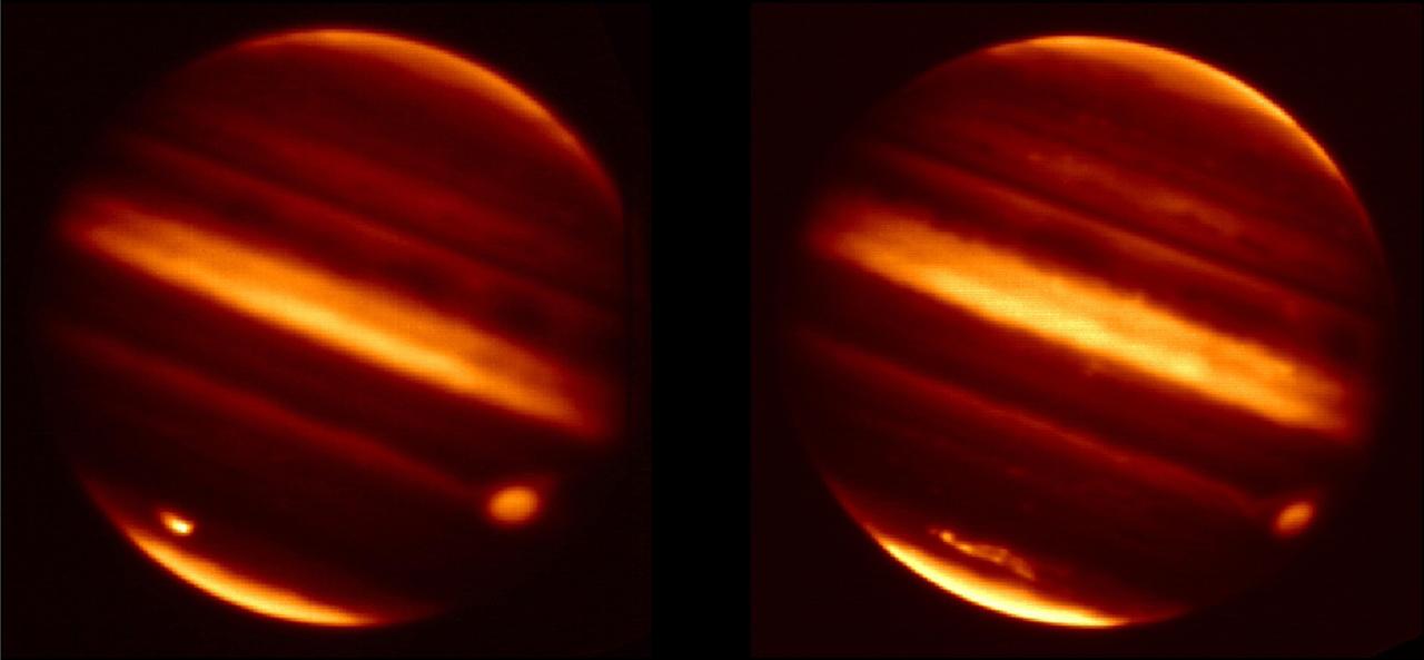 These infrared images obtained from NASA Infrared Telescope Facility in Mauna Kea, Hawaii, show before and aftereffects from particle debris in Jupiter atmosphere after an object hurtled into the atmosphere on July 19, 2009.