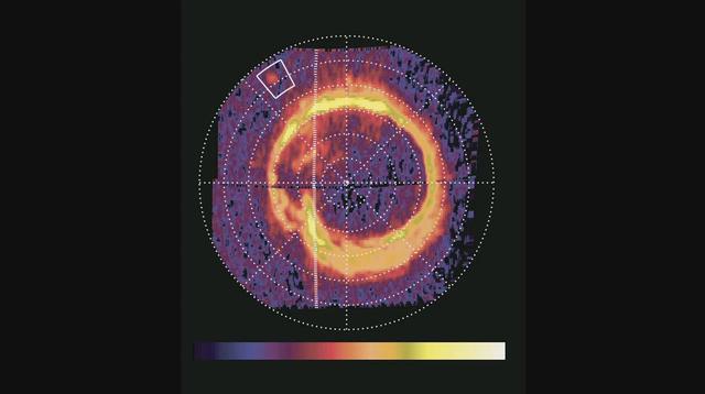 NASA Cassini spacecraft has spotted a glowing patch of ultraviolet light near Saturn north pole that marks the presence of an electrical circuit that connects Saturn with its moon Enceladus. Movie available at the Photojournal.