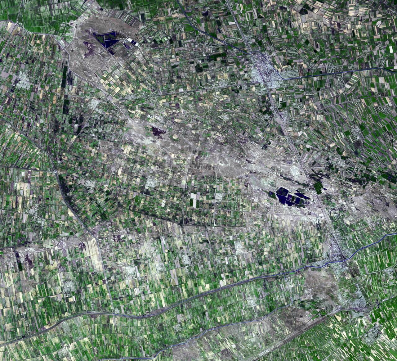 This image captured by NASA Terra spacecraft is of the Jizzax Province in eastern Uzbekistan, one of the main agricultural regions of the country. Uzbekistan is the world sixth largest producer and second-largest exporter of cotton.