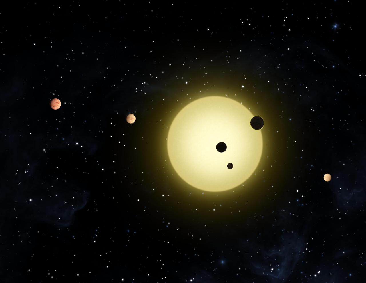 This artist concept shows Kepler-11 -- the most tightly packed planetary system yet discovered.