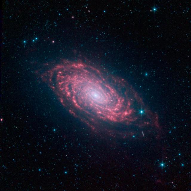 This view of the Sunflower galaxy highlights a variety of infrared wavelengths captured by NASA Spitzer Space Telescope.