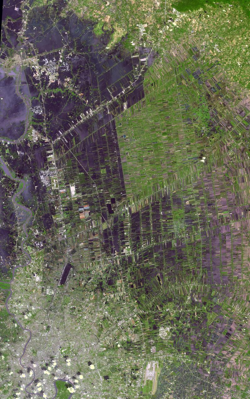 The flooding from the Chao Phraya River, Thailand, was draining slowly when this image was acquired on Nov. 17, 2011, by NASA Terra spacecraft.