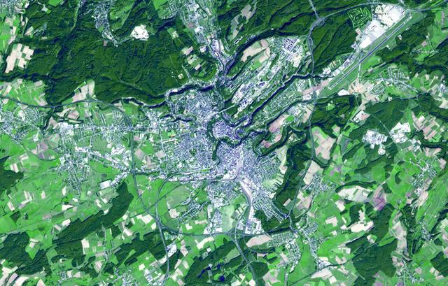 NASA Terra spacecraft acquired this image of the City of Luxembourg, one of Europe greatest fortified states. With a population of about 90,000, the city is the capital of the Grand Duchy of Luxembourg.