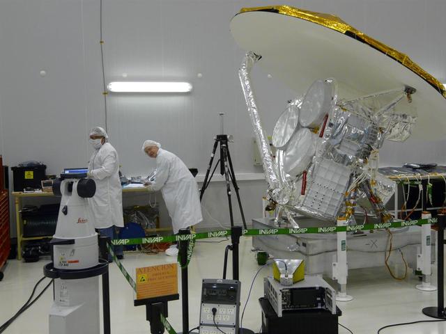 NASA Aquarius instrument power interfaces are tested prior to connection with the SAC-D service platform at the INVAP facility in Bariloche, Argentina.