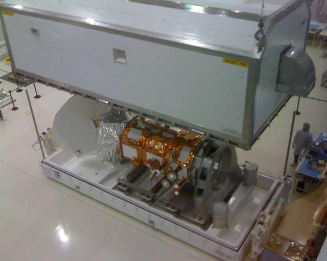 NASA Aquarius/SAC-D being prepared for shipment to Brazil National Institute for Space Research Integration and Testing Lab. At INPE, the Aquarius/SAC-D observatory will undergo its final environmental testing.