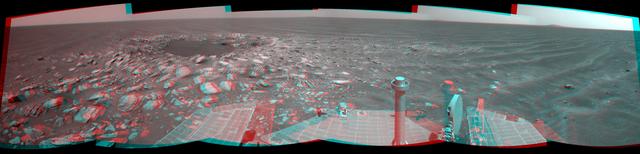 Opportunity Beside a Small, Young Crater Stereo