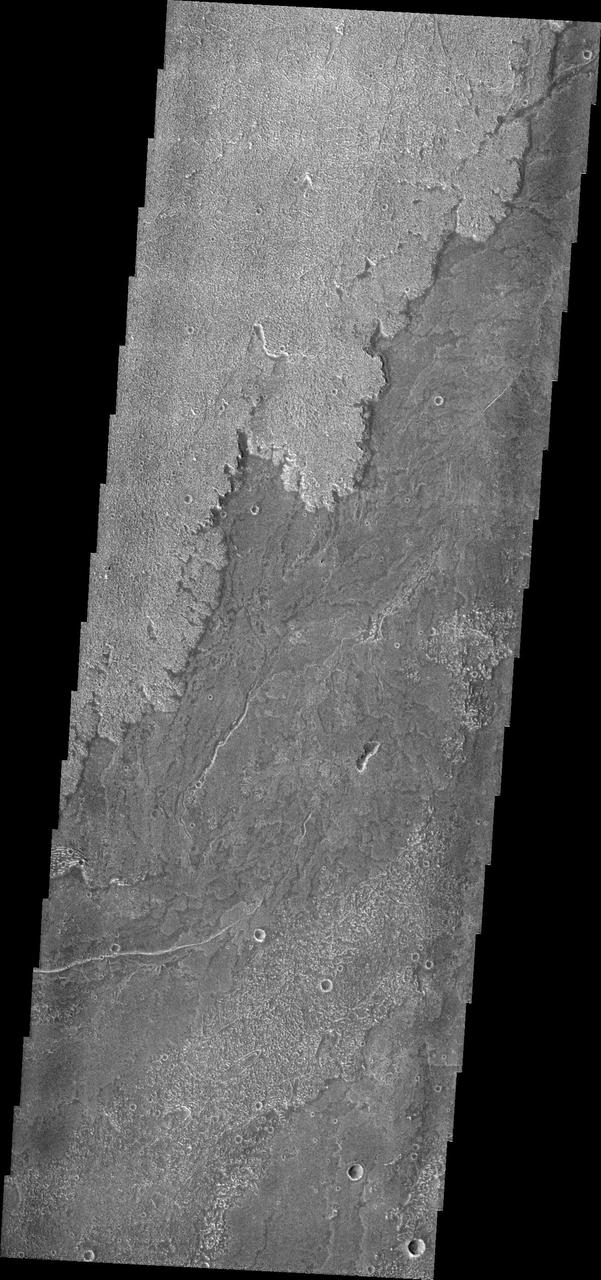 Innumerable lava flows from Arsia Mons make up the volcanic plains called Daedalia Planum as seen by NASA 2001 Mars Odyssey.