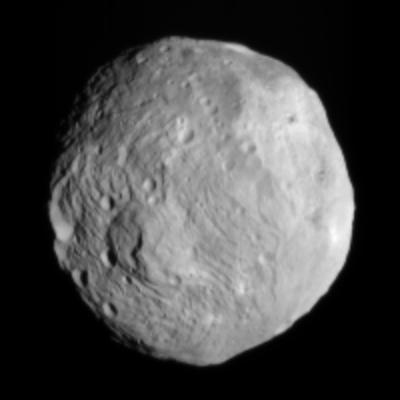 NASA Dawn spacecraft obtained this image of the giant asteroid Vesta with its framing camera on July 9, 2011. Vesta is also considered a protoplanet because it is a large body that almost became a planet.
