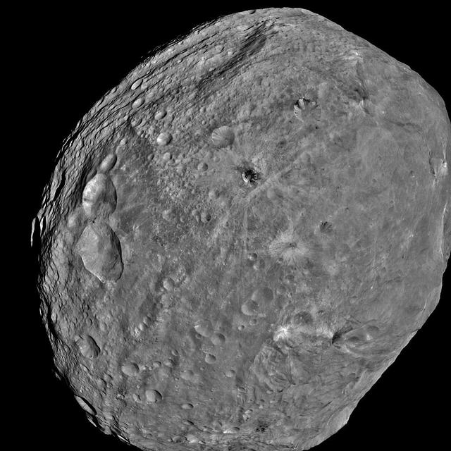 NASA Dawn spacecraft obtained this image of the giant asteroid Vesta with its framing camera on July 24, 2011. Dawn entered orbit around Vesta on July 15, and will spend a year orbiting the body.