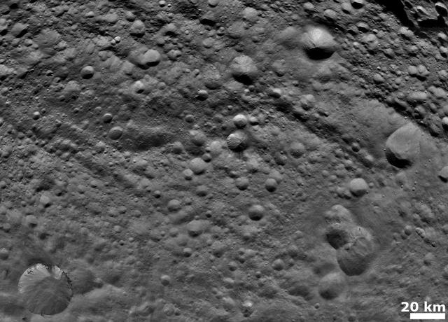 NASA image: Old and Heavily Cratered Terrain on Vesta