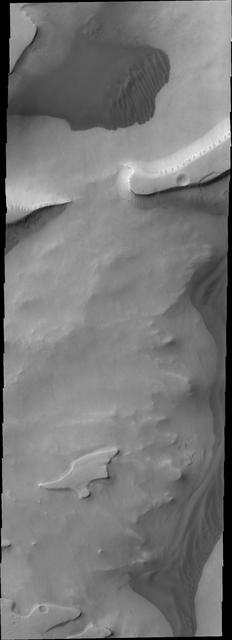 The dunes in this image captured by NASA 2001 Mars Odyssey spacecraft sare located in the depressions of Sisyphi Cavi.