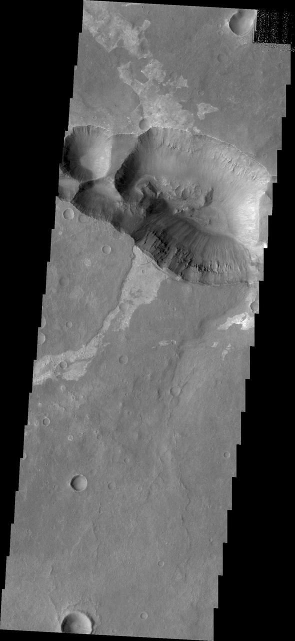 This image from NASA 2001 Mars Odyssey spacecraft shows the shallower extension of Coprates Chamsa called Coprates Catena.