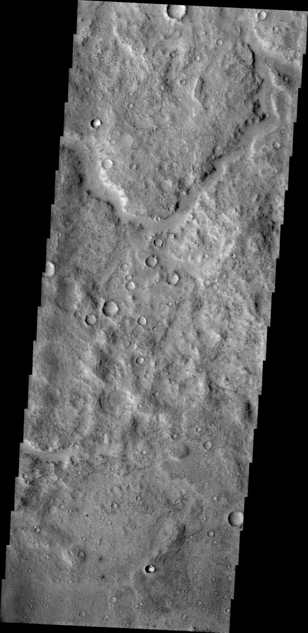 An unnamed channel dissects the surface of Terra Cimmeria as seen by NASA 2001 Mars Odyssey spacecraft.