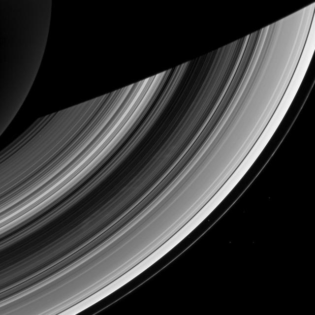 Ghostly spokes in Saturn B ring continue to put on a show for NASA Cassini spacecraft cameras in this recent image. The spokes, believed to be a seasonal phenomenon, are expected to disappear as Saturn nears its northern hemisphere summer.