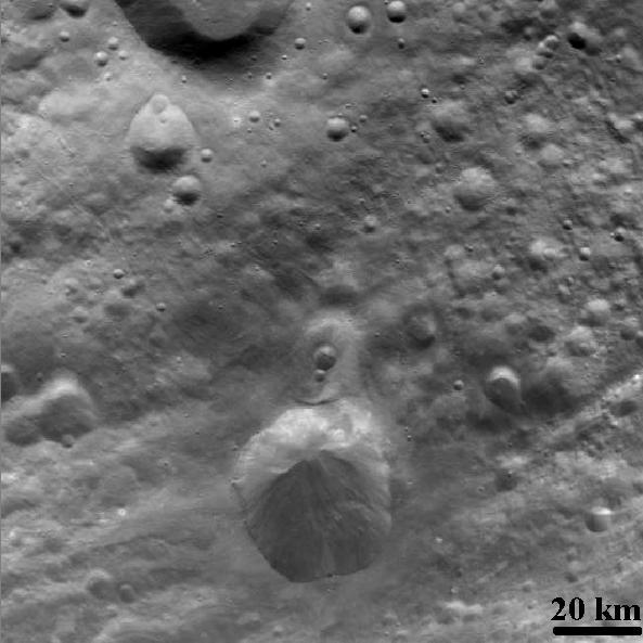 NASA Dawn spacecraft obtained this image of the surface of asteroid Vesta with its framing camera on August 11, 2011. It was taken through the camera clear filter. The image has a resolution of about 260 meters per pixel.