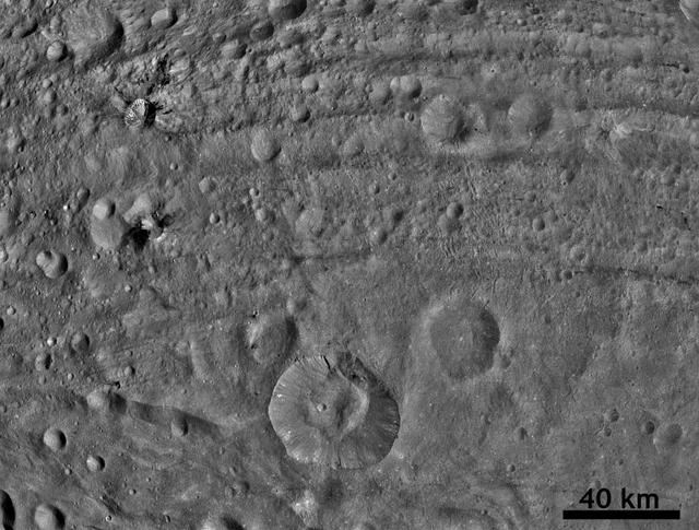 NASA image: Worm-like Markings on Vesta Surface