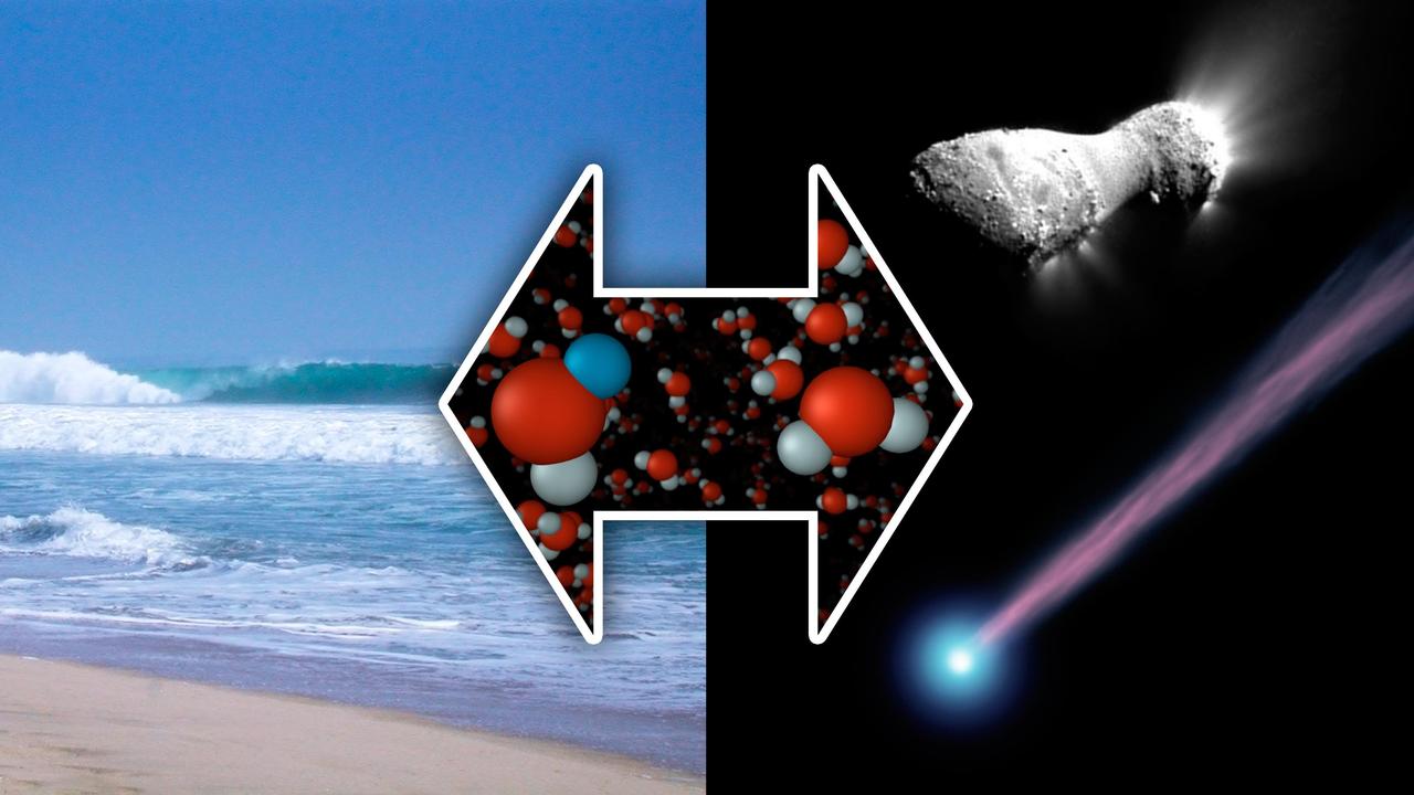 New measurements from NASA Herschel Space Observatory have discovered water with the same chemical signature as our oceans in a comet called Hartley 2 pictured at right. The image at bottom right is an artist concept of a comet.