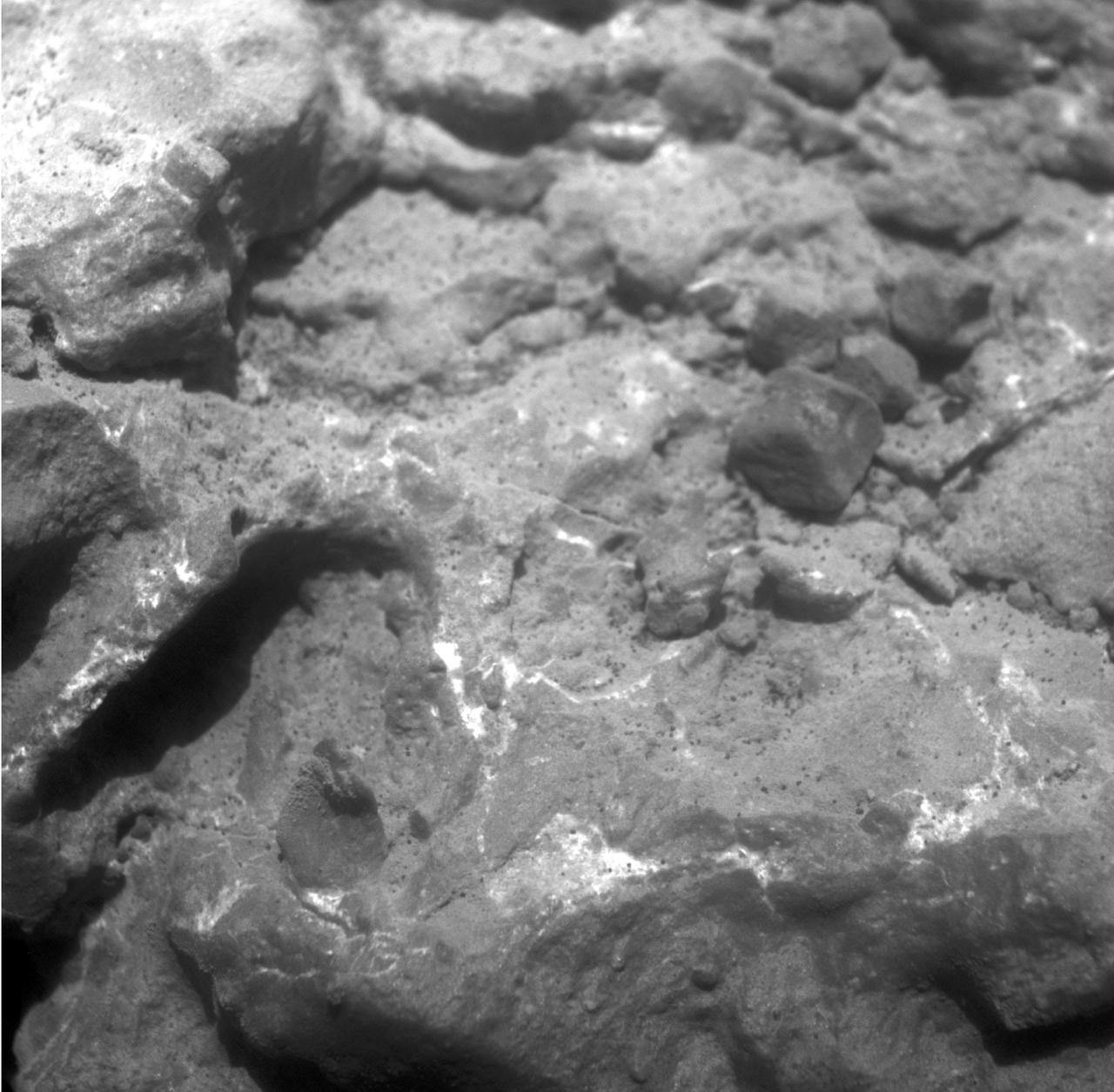 NASA Mars Exploration Rover Opportunity used its microscopic imager to record this close-up view of texture on part of a rock informally named Tisdale