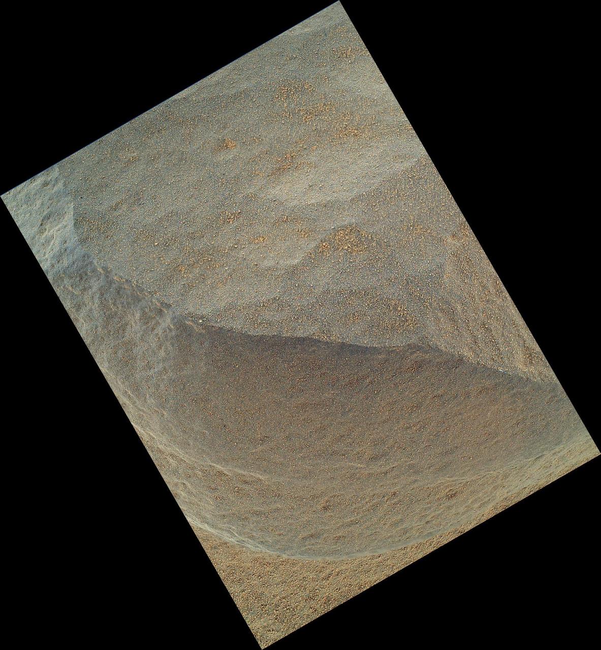 This is the highest-resolution view that the MAHLI camera on NASA Mars rover Curiosity acquired of the top of a rock called Bathurst Inlet; the rock is dark gray and is so fine-grained that MAHLI cannot resolve grains or crystals in it.