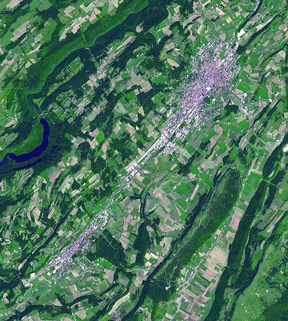This image acquired by NASA Terra spacecraft is of La Chaux-de-Fonds, a Swiss city in the Jura Mountains, founded in 1656.