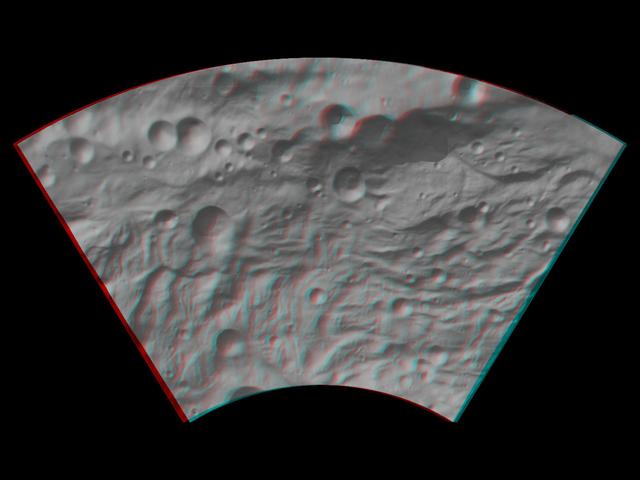 NASA image: Anaglyph Image of Vesta Southwestern Latitudes