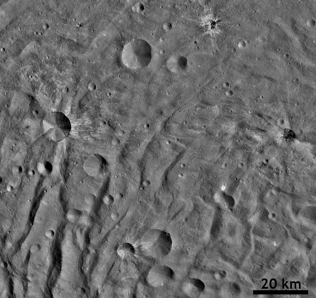 NASA image: Ray Craters in Vesta South Polar Region