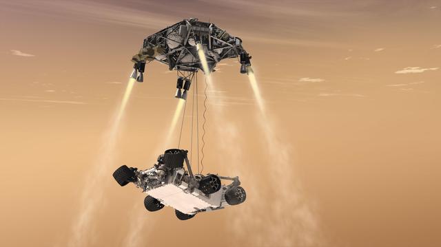 NASA image: Curiosity Sky Crane Maneuver, Artist Concept