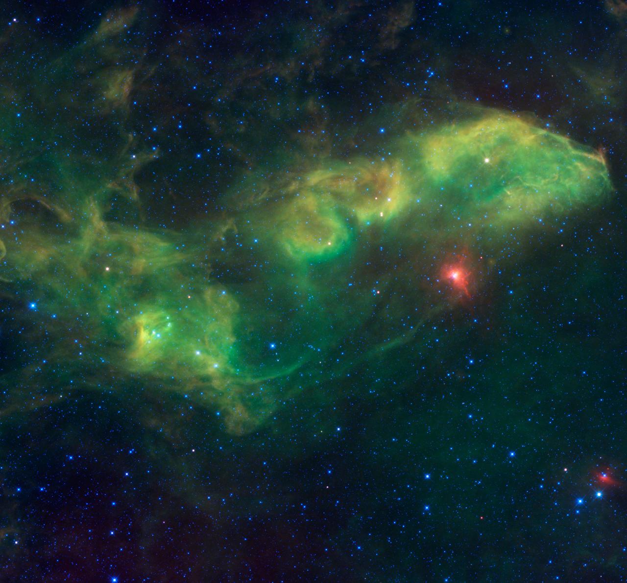 This view from NASA Wide-field Infrared Survey Explorer takes in an area of the sky in the constellation of Scorpius surrounding Jabbah Arabic name means the forehead of the scorpion which is larger than a grid of eight by eight full moons.